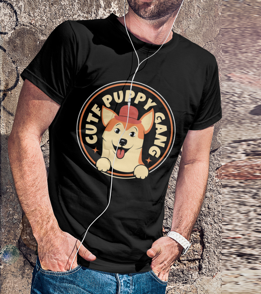 Cute Puppy Gang Corgi With Red Hat And Cheerful Expression T-Shirt