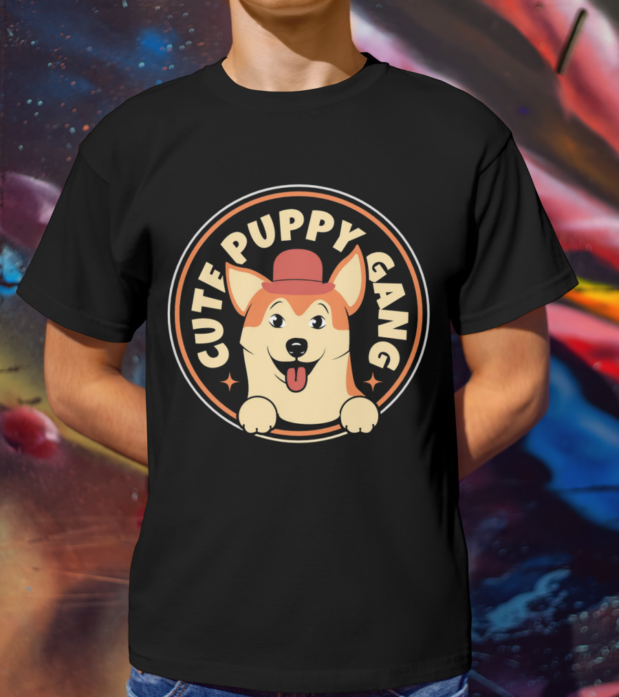 Cute Puppy Gang Corgi With Red Hat And Cheerful Expression T-Shirt