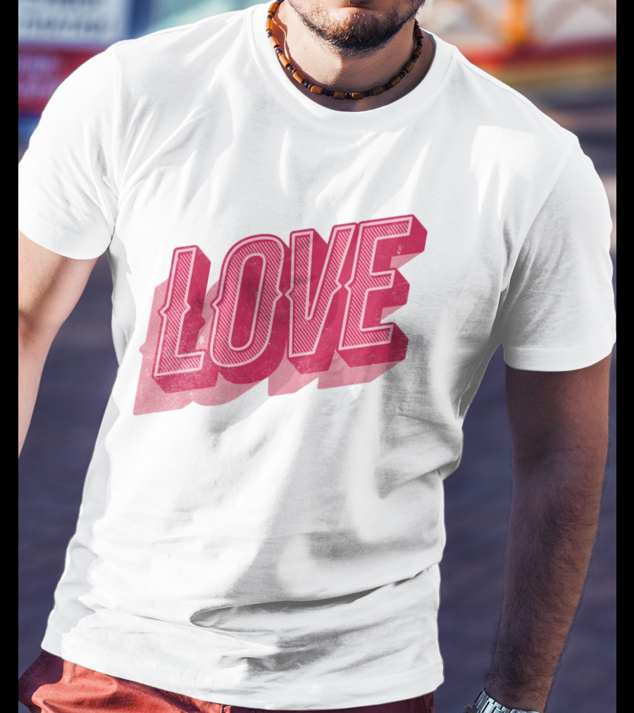 Love Lettering Typography Valentine's Day Pink 3D Effect T-Shirt