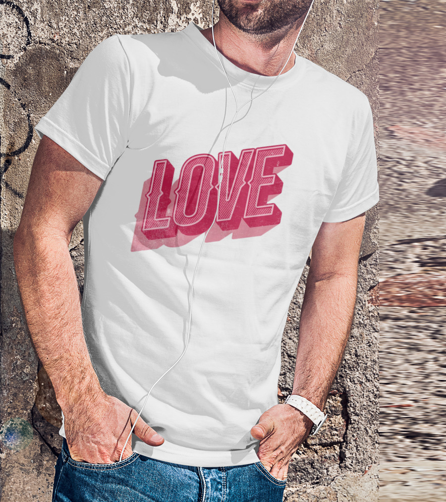 Love Lettering Typography Valentine's Day Pink 3D Effect T-Shirt