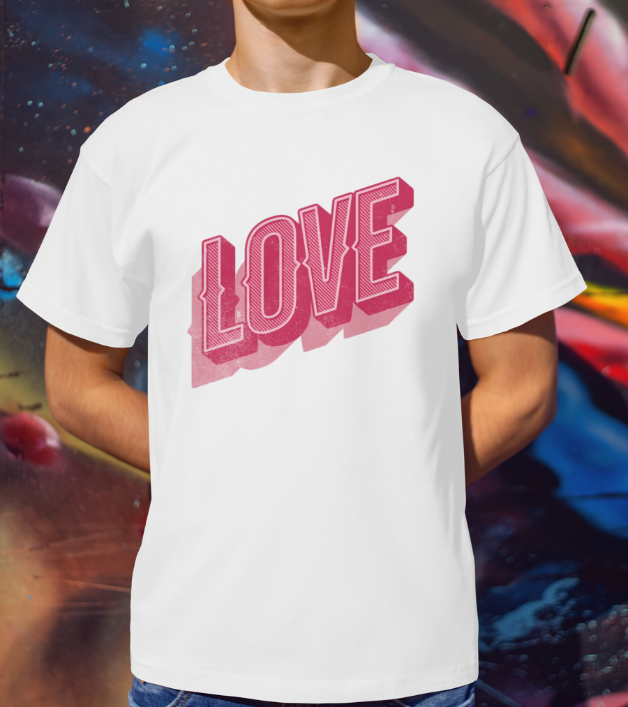 Love Lettering Typography Valentine's Day Pink 3D Effect T-Shirt