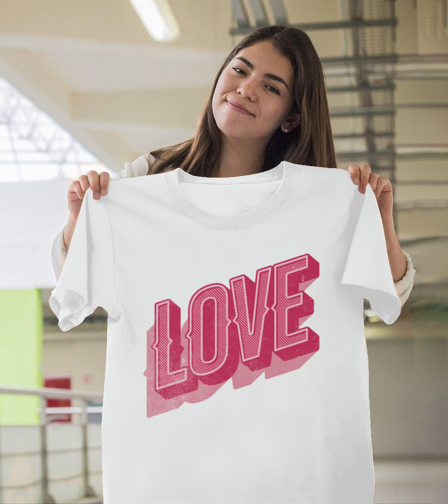Love Lettering Typography Valentine's Day Pink 3D Effect T-Shirt