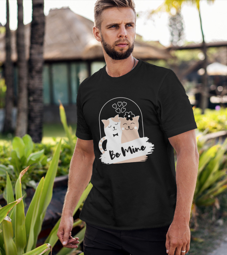 Be Mine Cute Cat Couple With Hearts And Bow Tie T-Shirt
