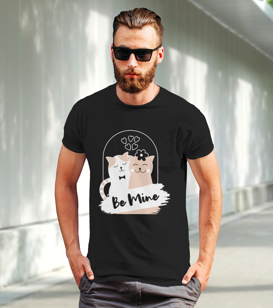 Be Mine Cute Cat Couple With Hearts And Bow Tie T-Shirt