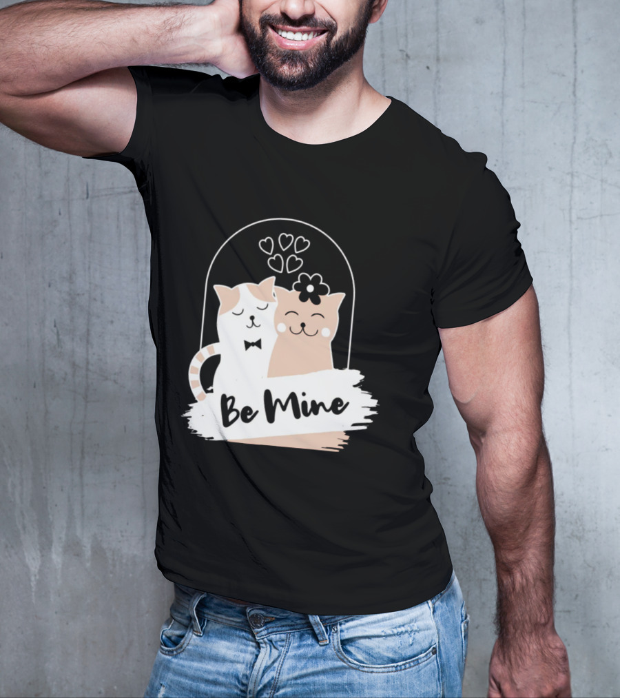 Be Mine Cute Cat Couple With Hearts And Bow Tie T-Shirt