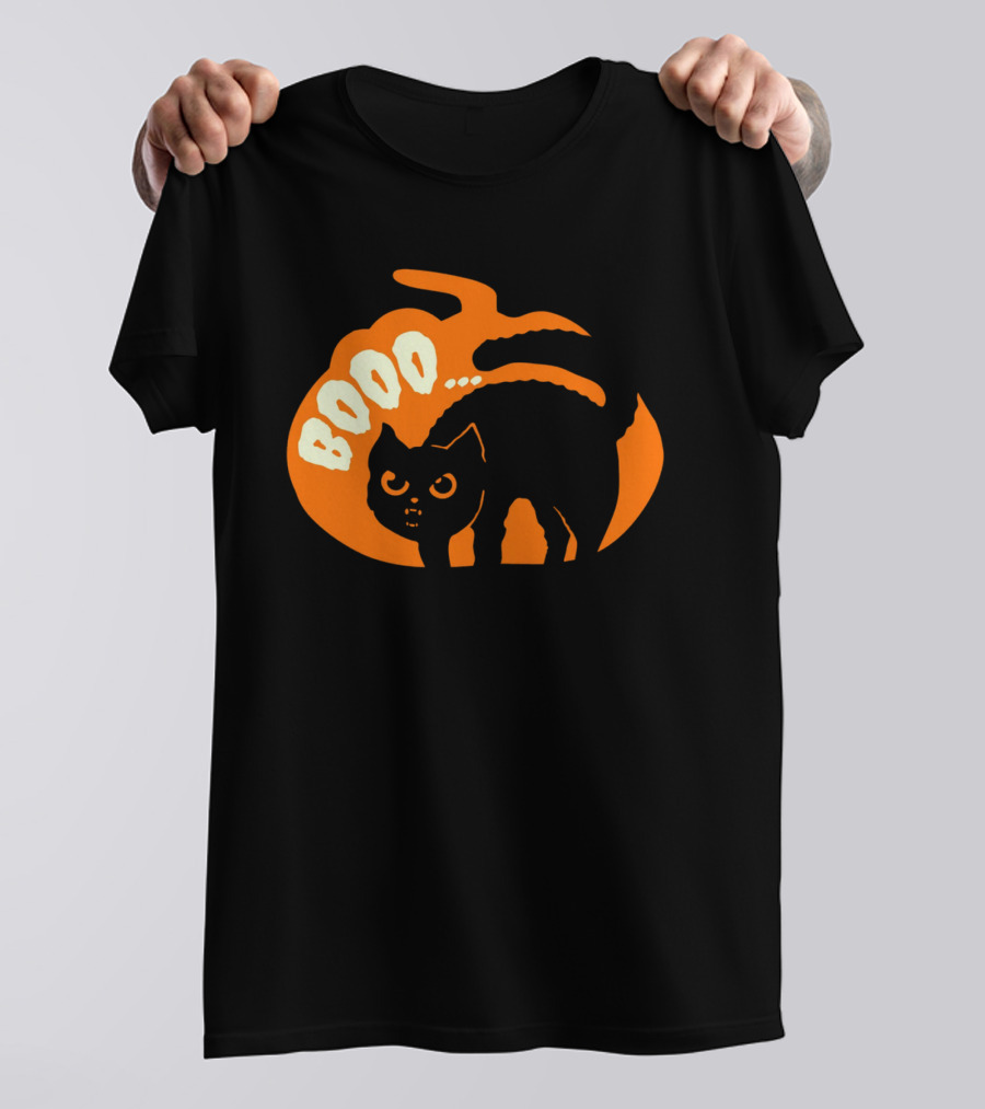 BOO Scary Cat Halloween Pumpkin T-Shirt