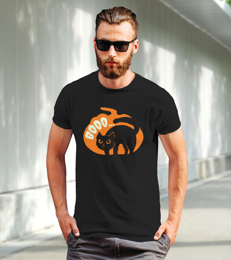 BOO Scary Cat Halloween Pumpkin T-Shirt
