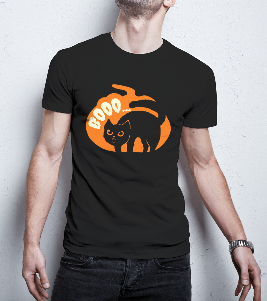BOO Scary Cat Halloween Pumpkin T-Shirt