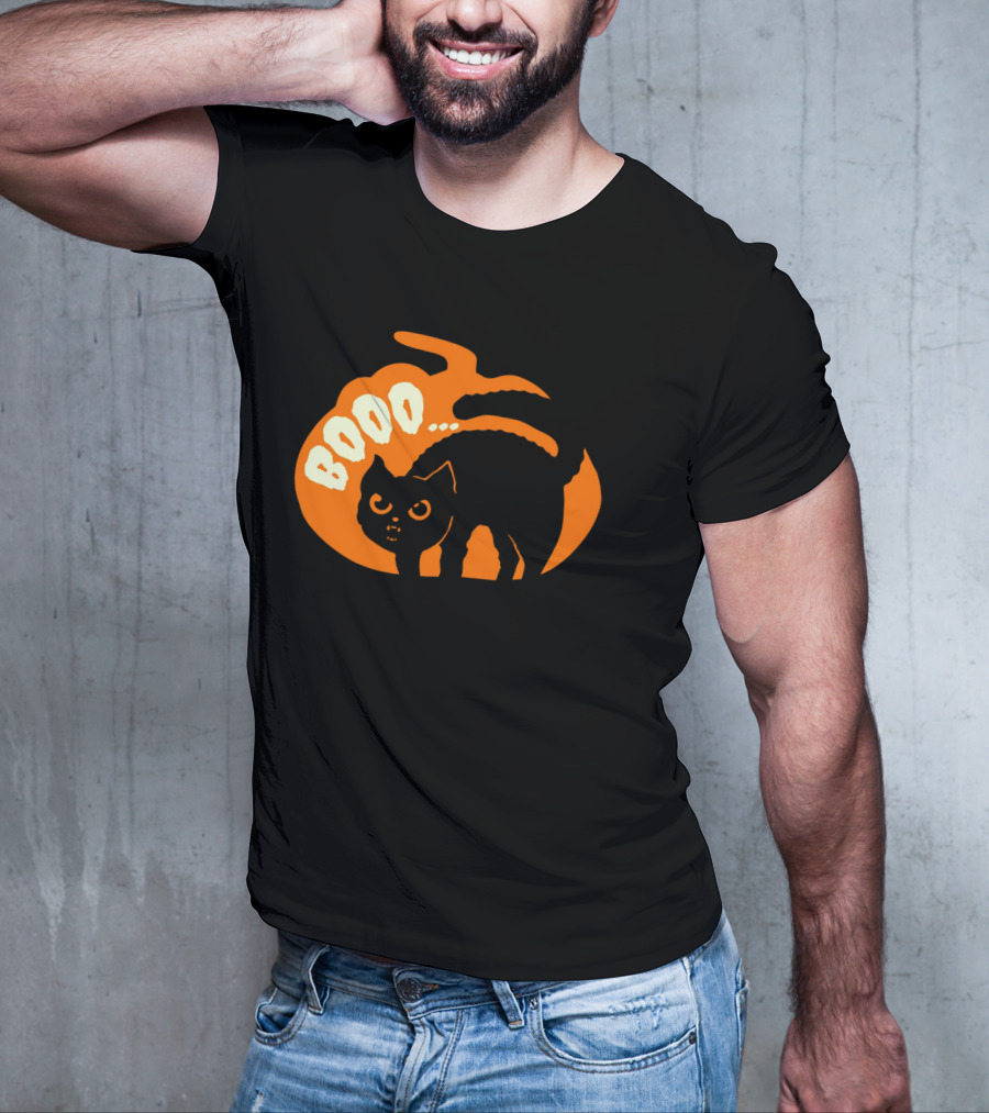 BOO Scary Cat Halloween Pumpkin T-Shirt