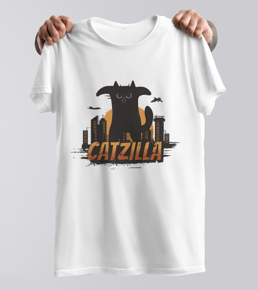 Catzilla Funny Comic Animal Skyline Monster T-Shirt