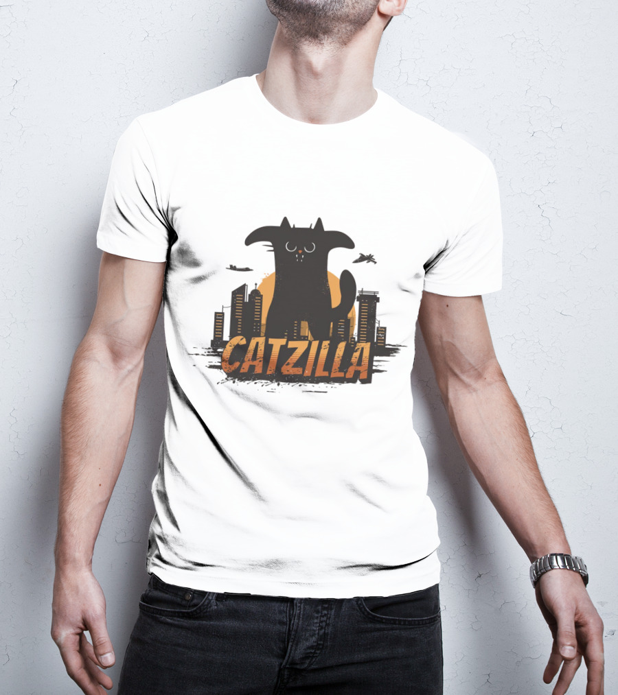 Catzilla Funny Comic Animal Skyline Monster T-Shirt