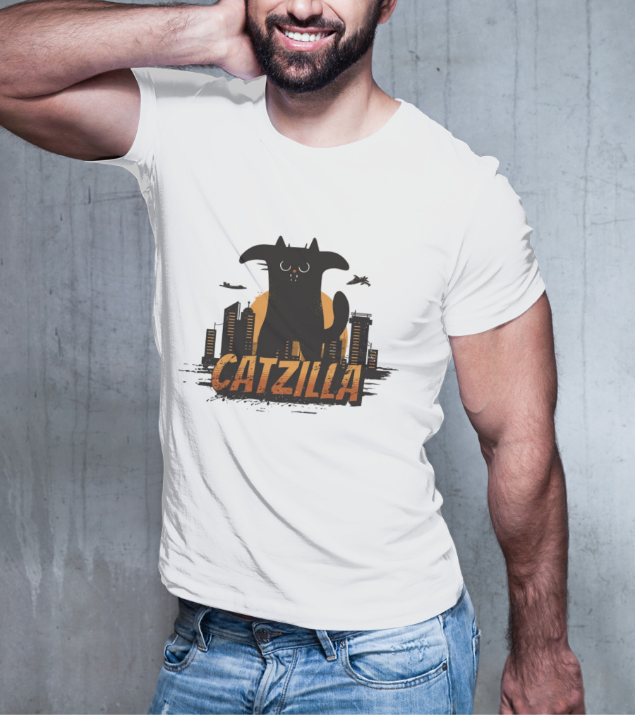 Catzilla Funny Comic Animal Skyline Monster T-Shirt