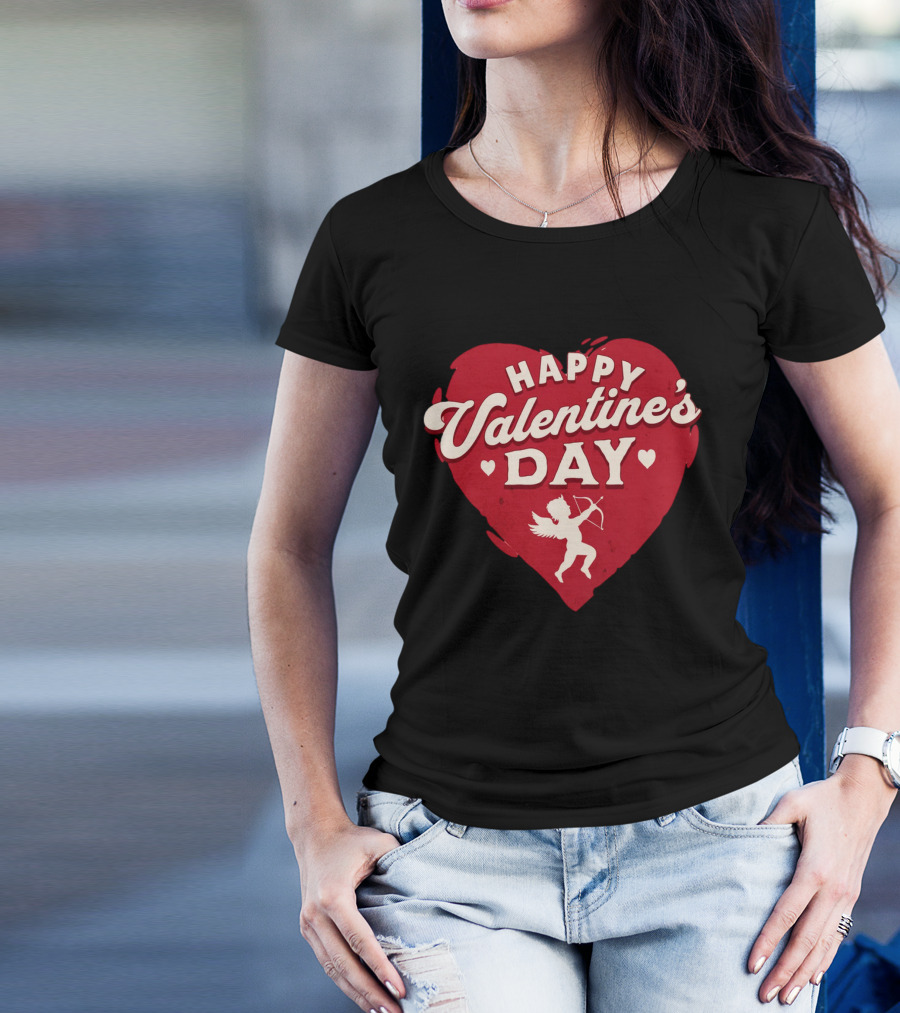 Happy Valentine's Day Cupid Heart With Arrow T-Shirt