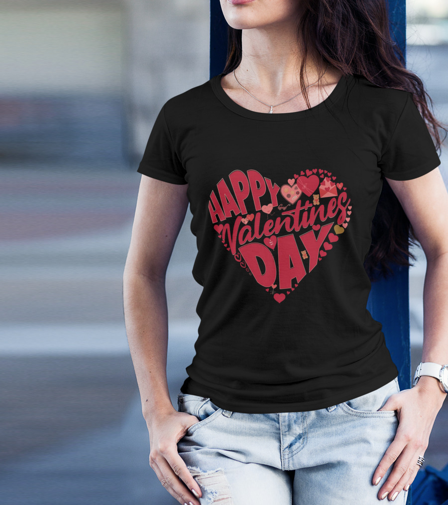 Happy Valentines Day Heart With Cute Bears And Red Hearts T-Shirt