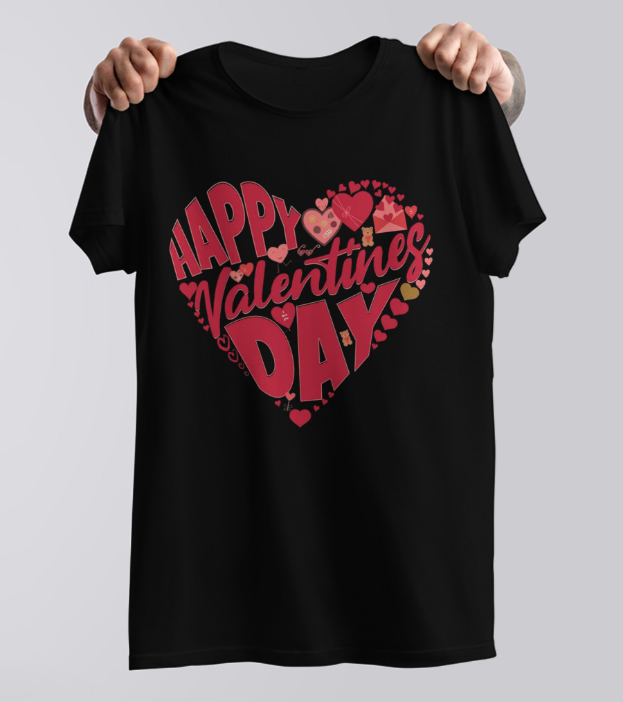 Happy Valentines Day Heart With Cute Bears And Red Hearts T-Shirt
