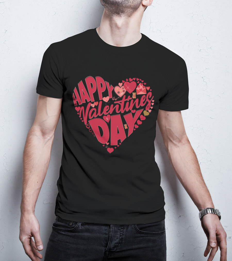 Happy Valentines Day Heart With Cute Bears And Red Hearts T-Shirt