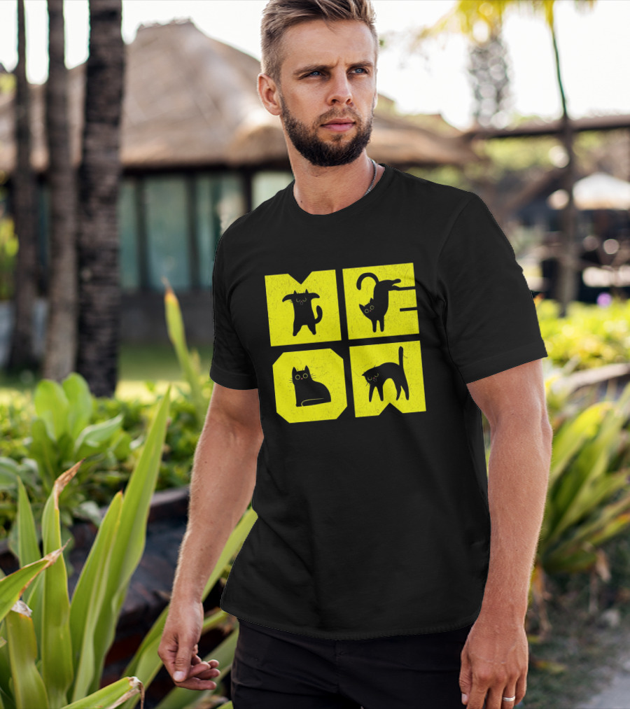 MEOW Cute Black Cats On Yellow Blocks T-Shirt