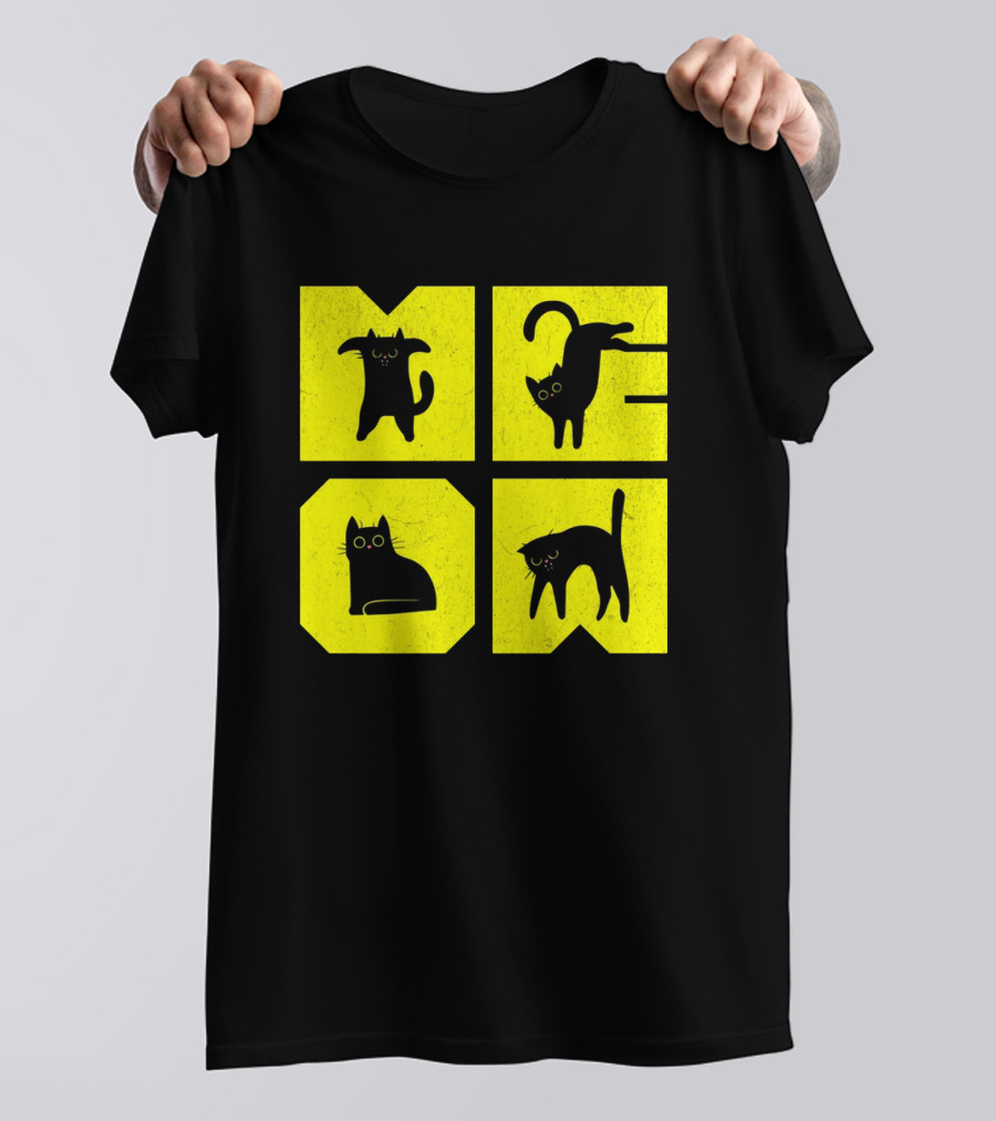MEOW Cute Black Cats On Yellow Blocks T-Shirt