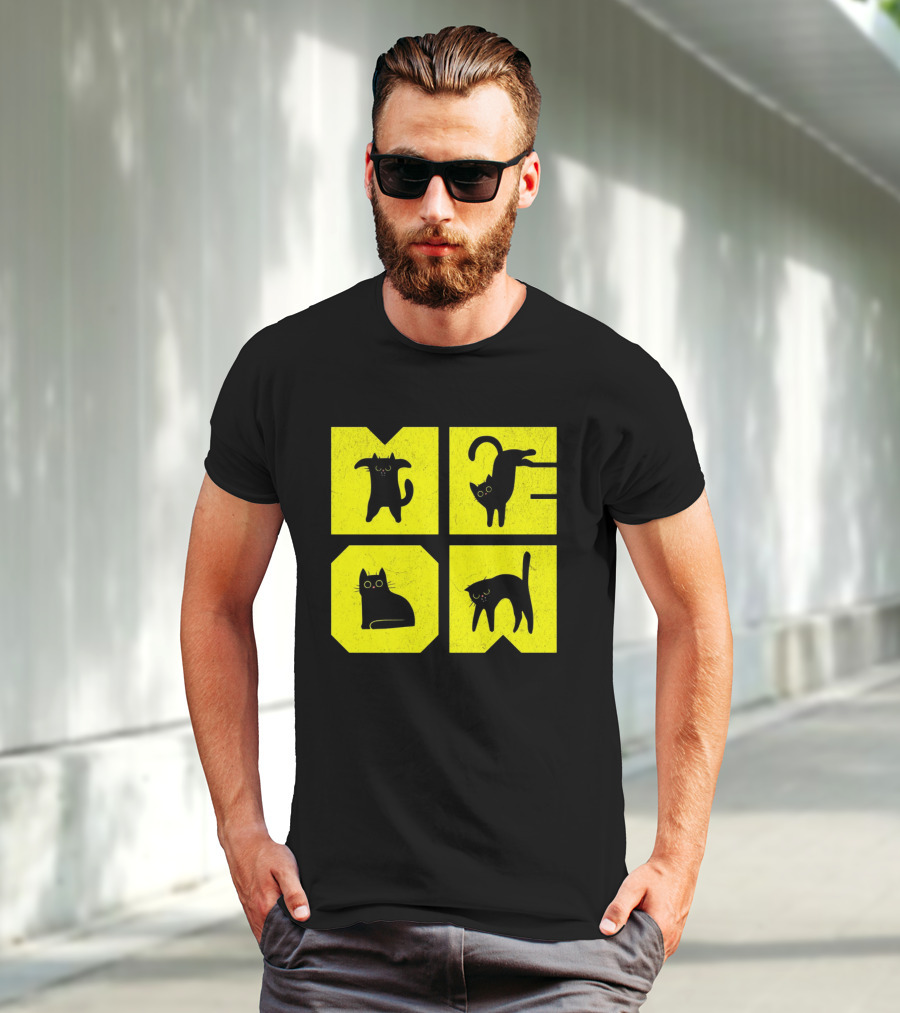 MEOW Cute Black Cats On Yellow Blocks T-Shirt