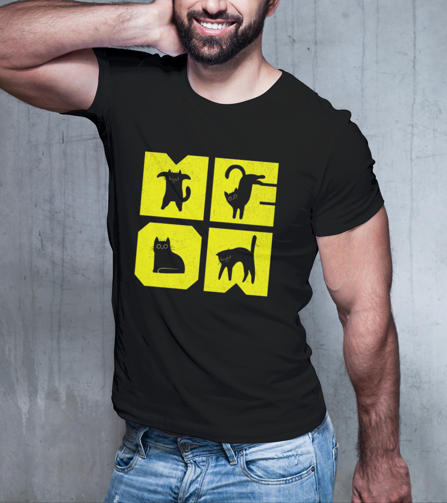 MEOW Cute Black Cats On Yellow Blocks T-Shirt
