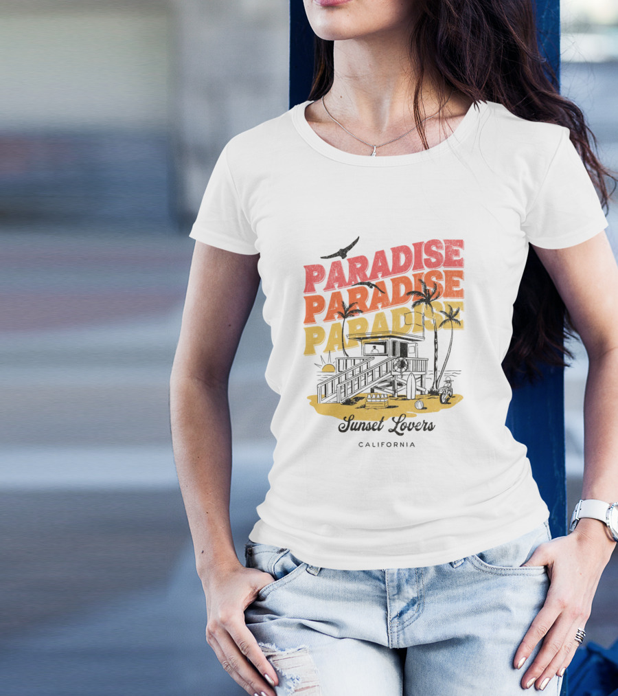 Paradise Sunset Beach Scene With Tropical Palms T-Shirt