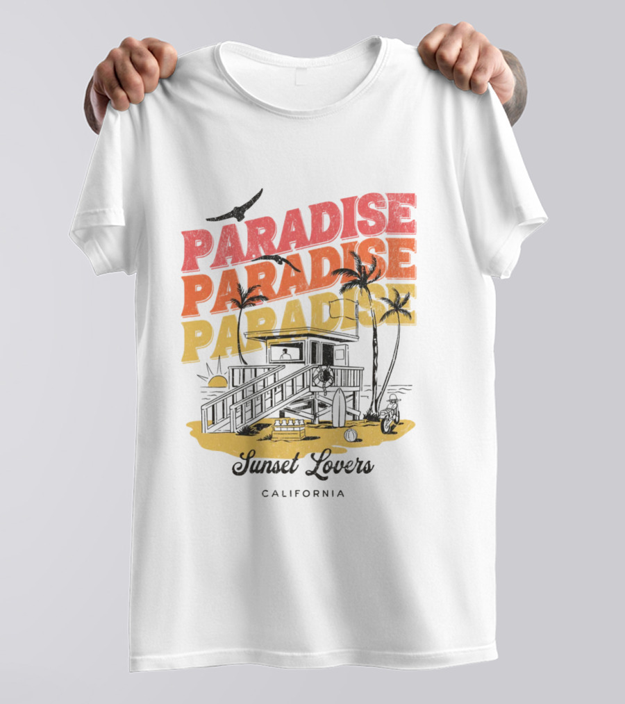 Paradise Sunset Beach Scene With Tropical Palms T-Shirt