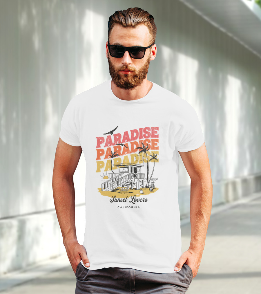 Paradise Sunset Beach Scene With Tropical Palms T-Shirt