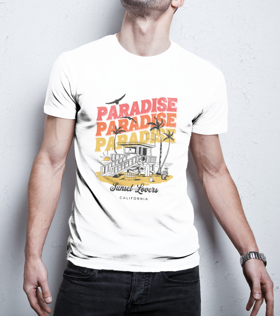 Paradise Sunset Beach Scene With Tropical Palms T-Shirt