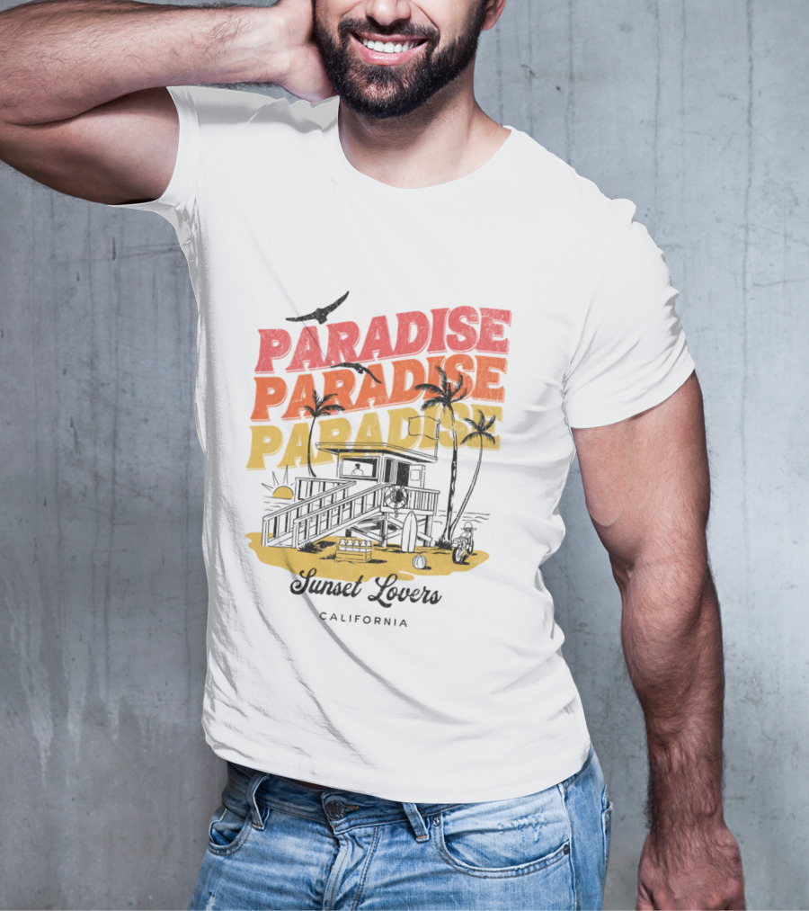 Paradise Sunset Beach Scene With Tropical Palms T-Shirt