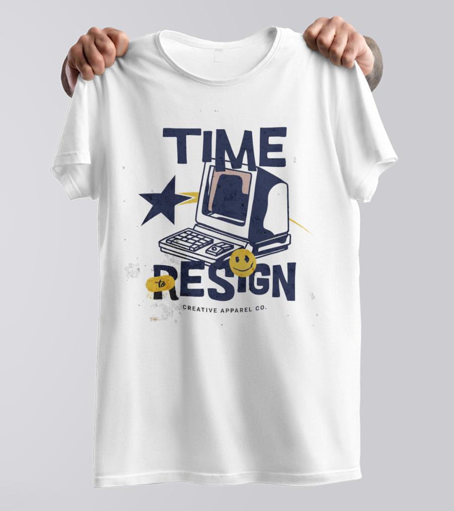 Time To Resign Vintage Computer Smiley Creative Apparel Co T-Shirt