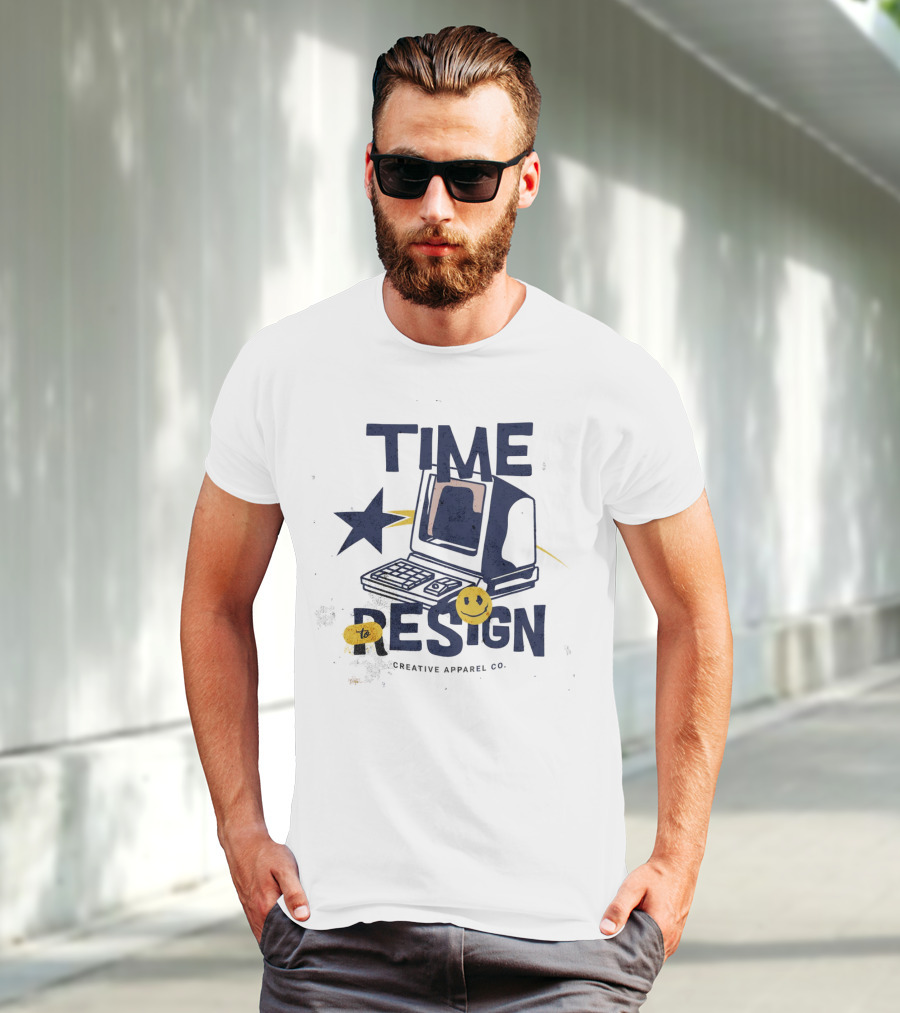 Time To Resign Vintage Computer Smiley Creative Apparel Co T-Shirt