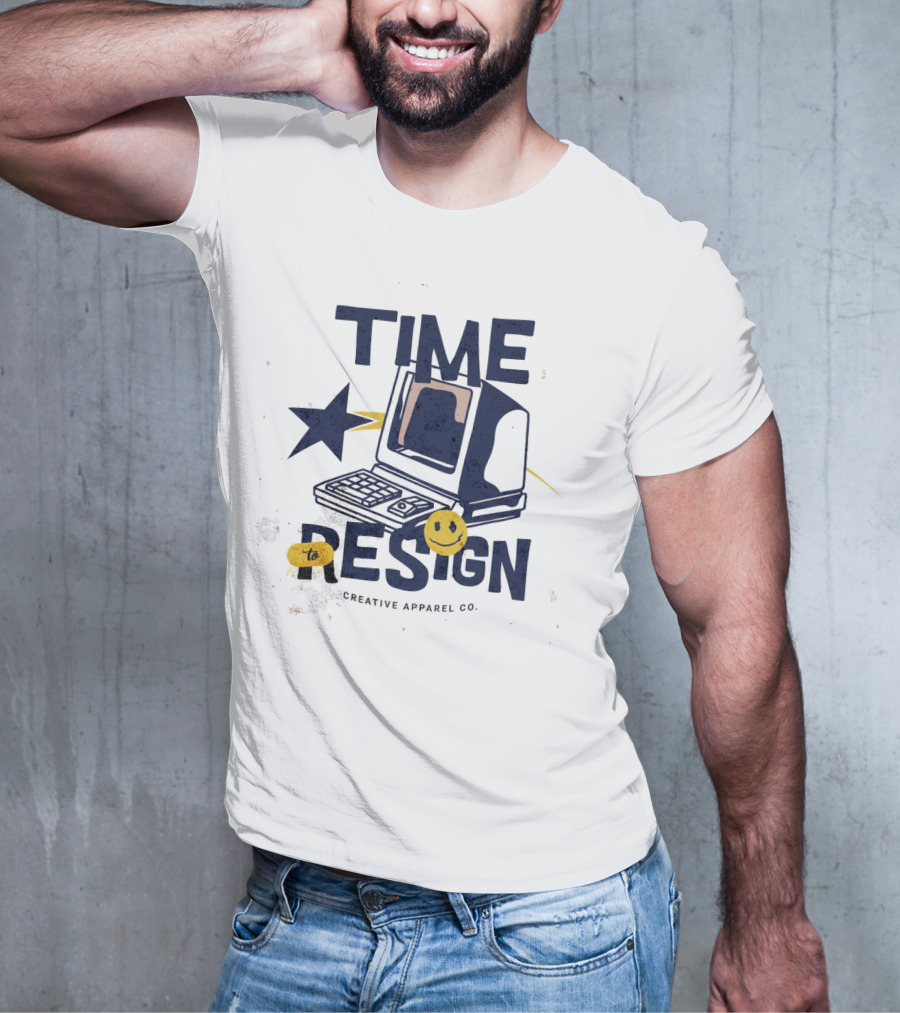 Time To Resign Vintage Computer Smiley Creative Apparel Co T-Shirt