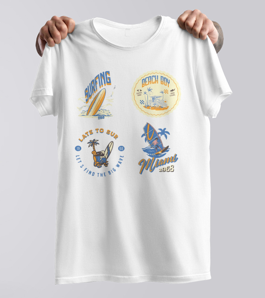 Surfing Beach Boy Miami 1968 Late To Surf Club T-Shirt