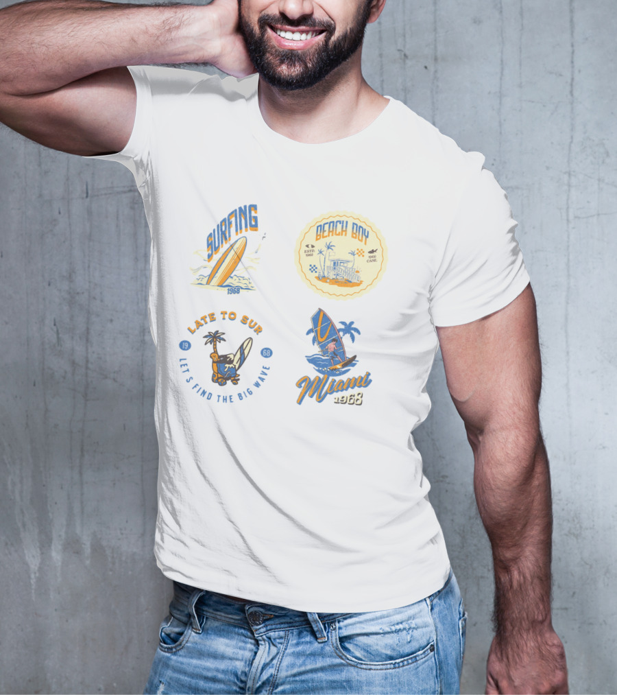 Surfing Beach Boy Miami 1968 Late To Surf Club T-Shirt