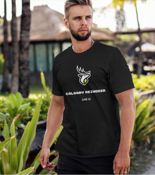 Calgary Reindeer June 22 Logo White Antlered Emblem T-Shirt