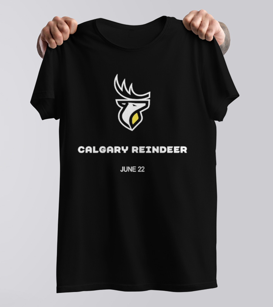 Calgary Reindeer June 22 Logo White Antlered Emblem T-Shirt