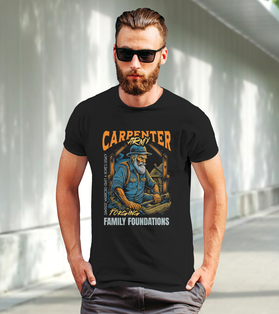 Carpenter Army Forging Family Foundations Sawdust Warriors Craft Homes Legacy T-Shirt