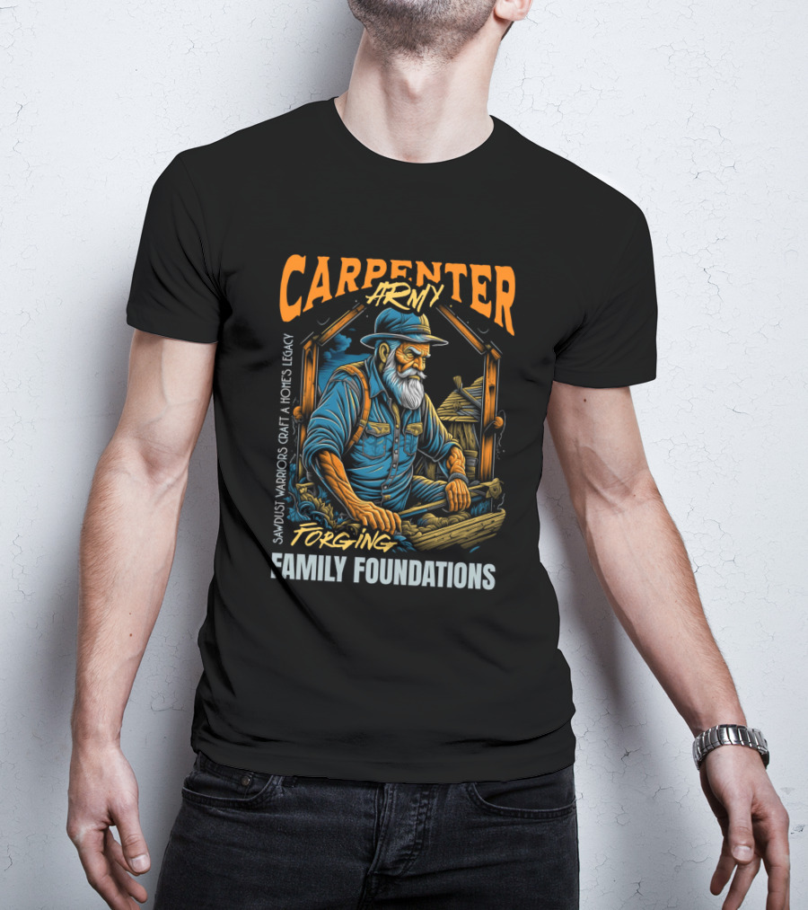 Carpenter Army Forging Family Foundations Sawdust Warriors Craft Homes Legacy T-Shirt