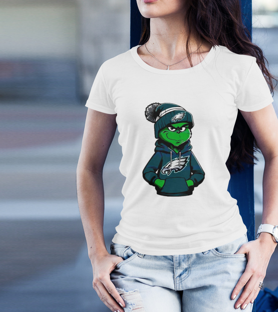 Grinch Dressed In Philadelphia Eagles Hoodie And Hat T-Shirt
