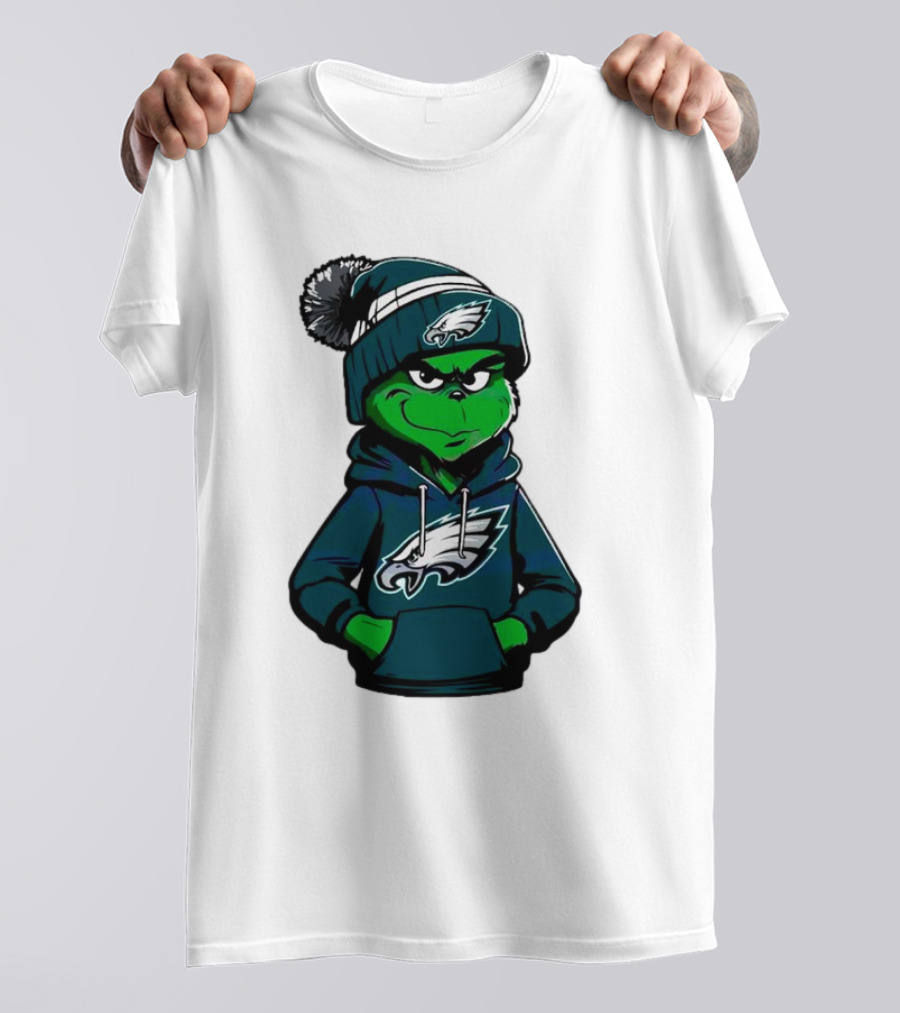 Grinch Dressed In Philadelphia Eagles Hoodie And Hat T-Shirt