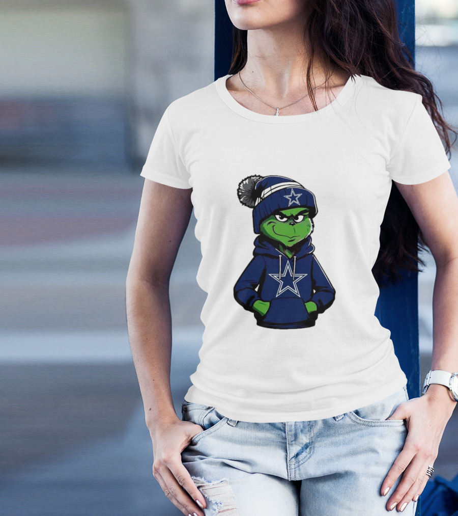 Grinch In Dallas Cowboys Hoodie And Beanie With Star T-Shirt