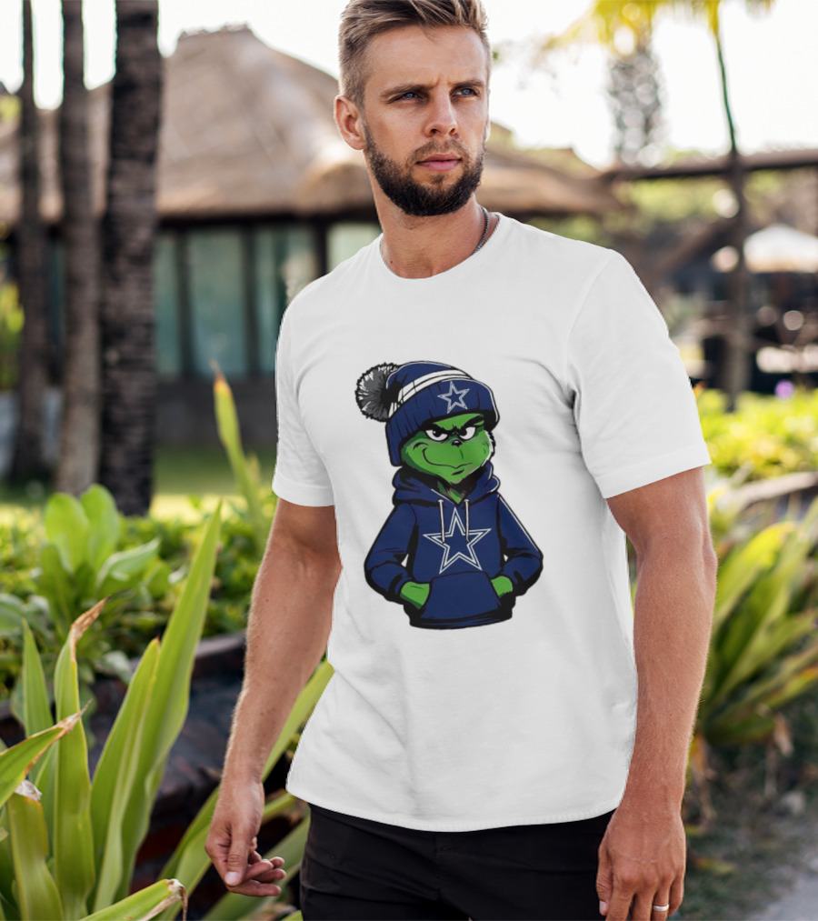 Grinch In Dallas Cowboys Hoodie And Beanie With Star T-Shirt