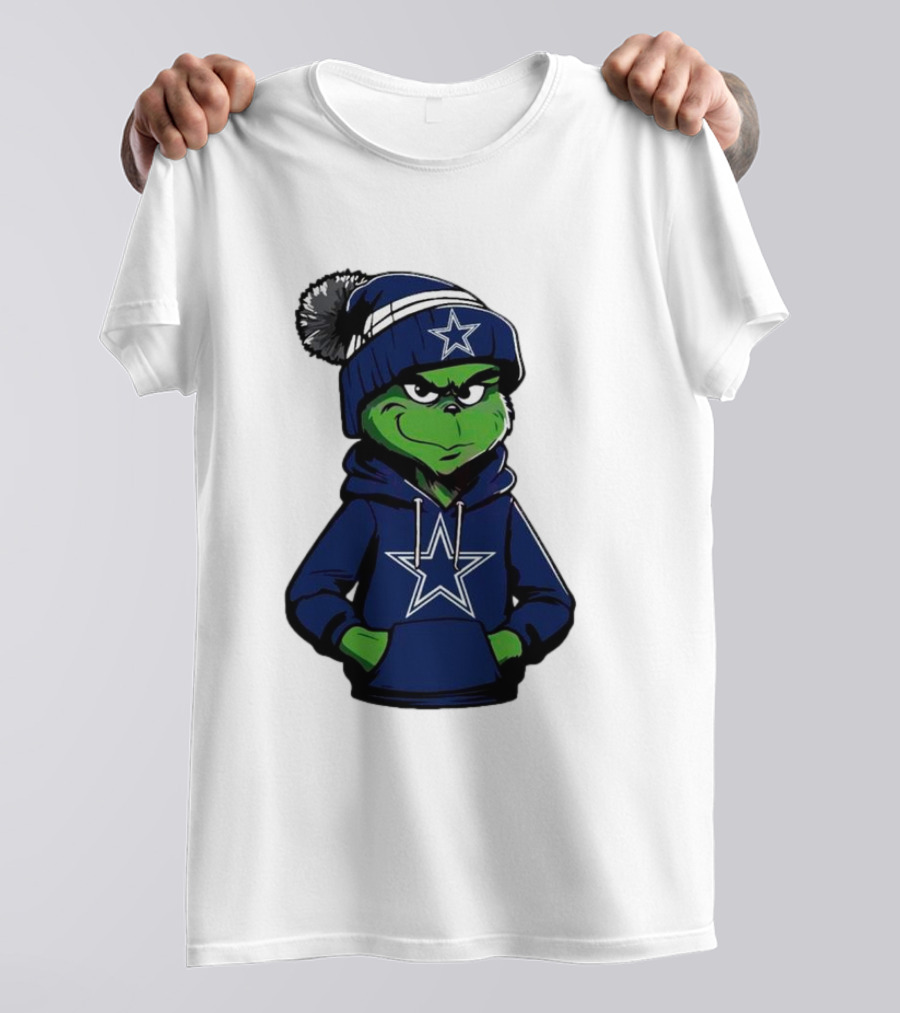 Grinch In Dallas Cowboys Hoodie And Beanie With Star T-Shirt