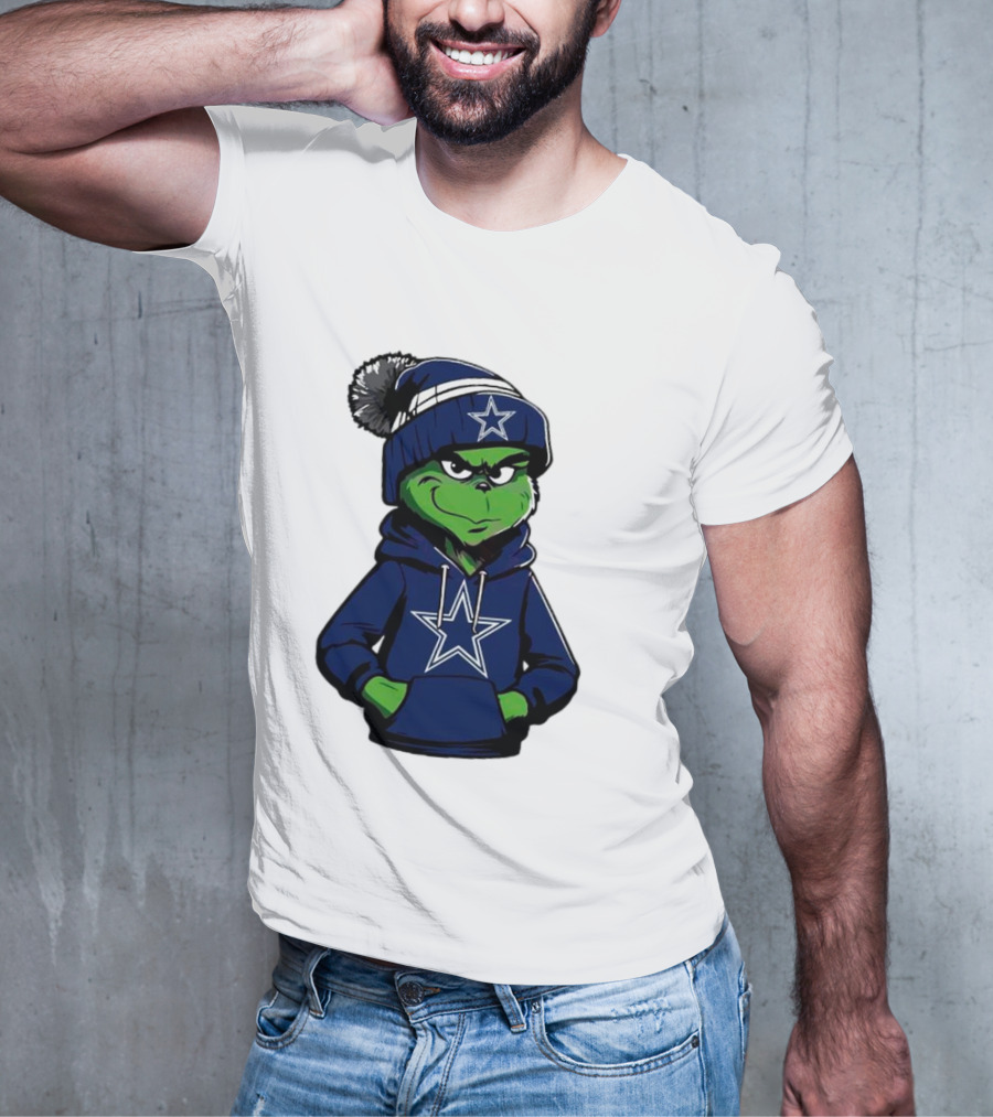 Grinch In Dallas Cowboys Hoodie And Beanie With Star T-Shirt