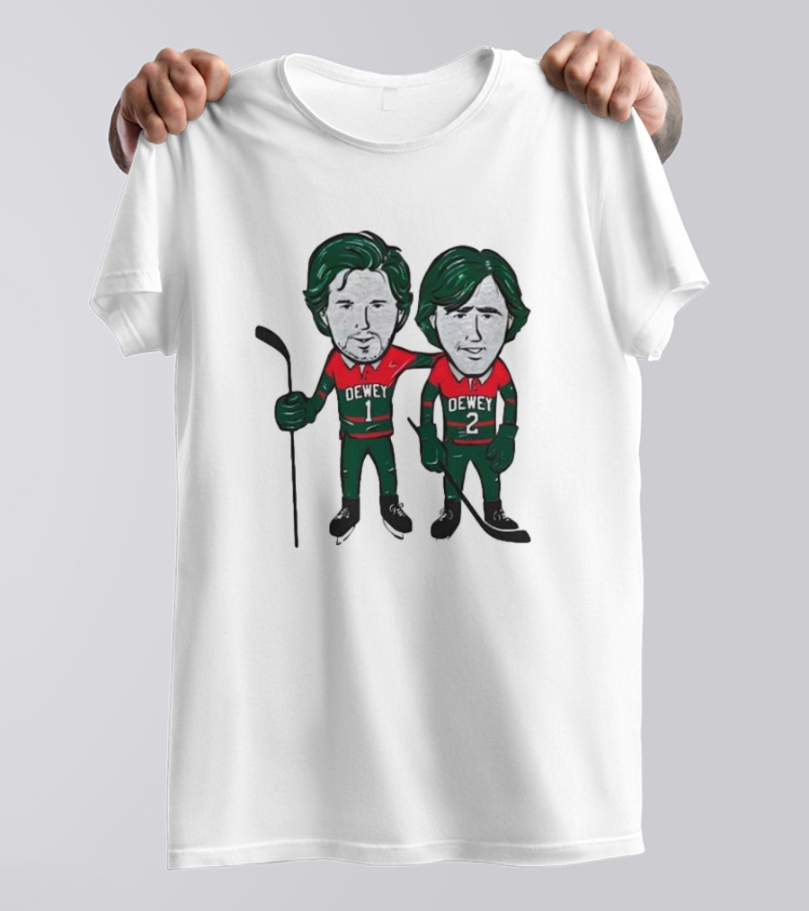 Dewey Brothers Hockey Duo With Numbered Jerseys And Sticks T-Shirt