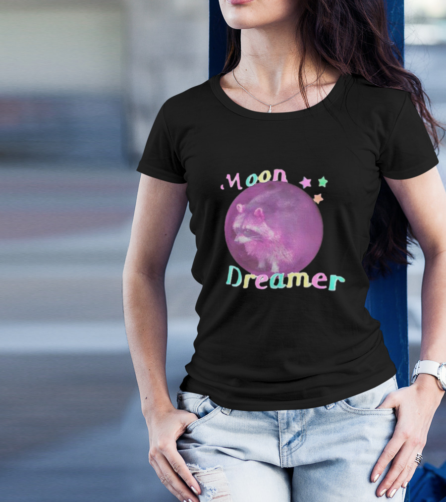 Moon Dreamer Raccoon Pastel Stars T-Shirt