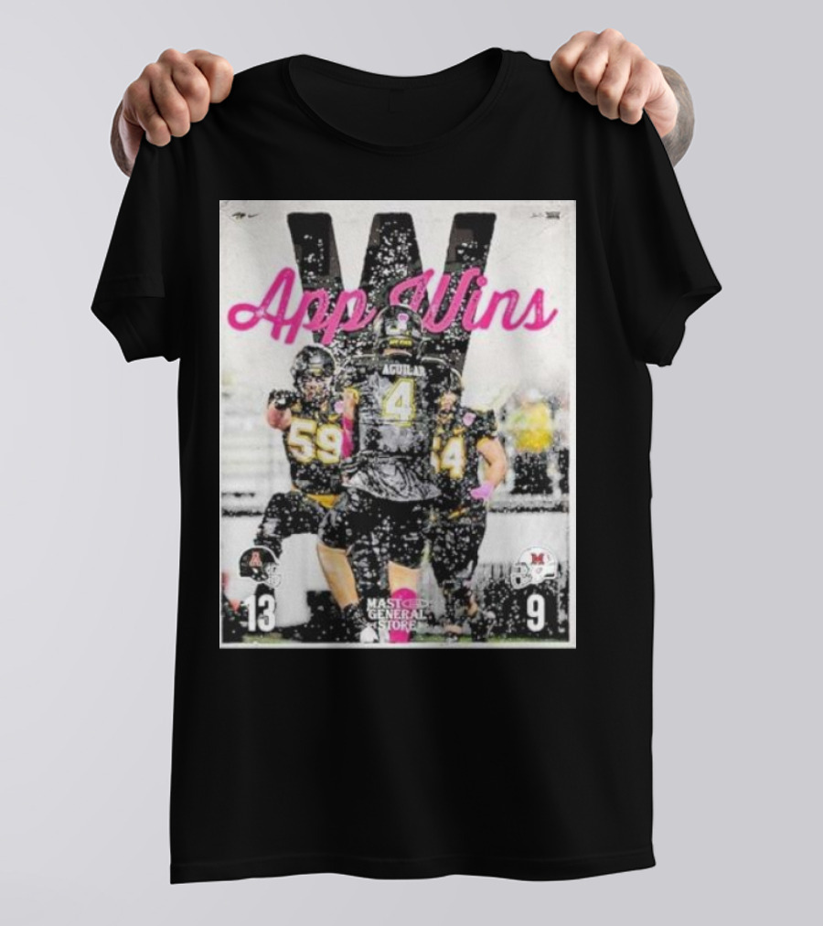 Appalachian State Mountaineers Football App Wins 13 9 Victory Celebration Football Players In Action T-Shirt