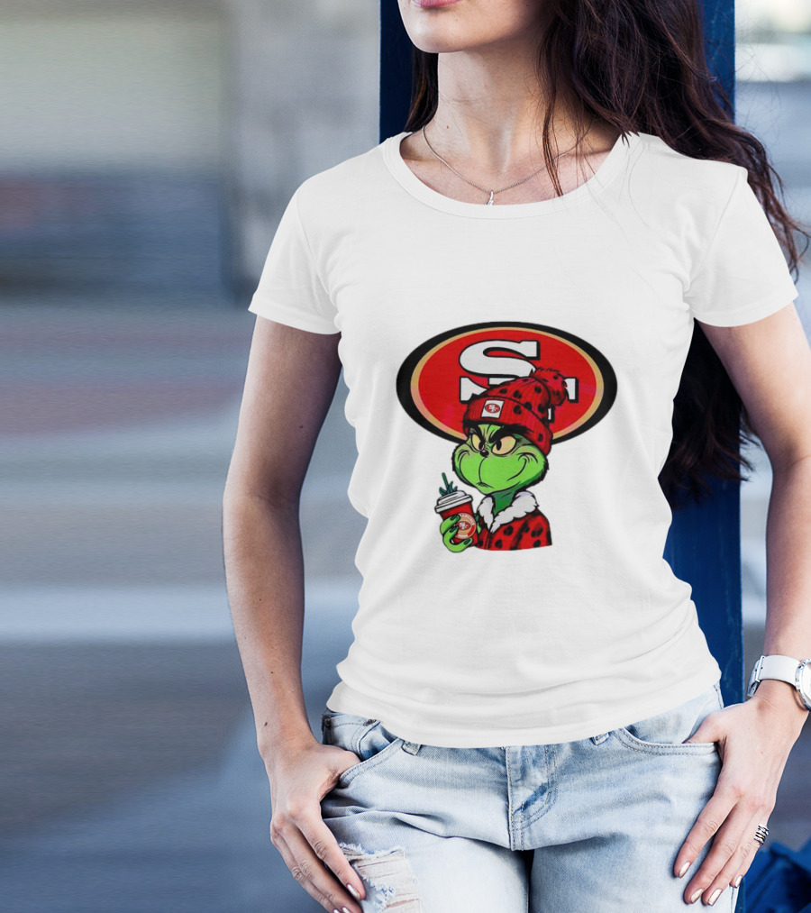 Grinch With San Francisco 49ers Logo And Coffee T-Shirt