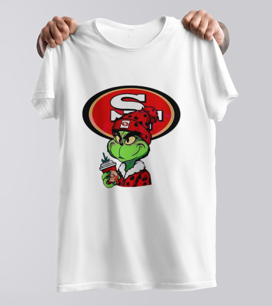 Grinch With San Francisco 49ers Logo And Coffee T-Shirt