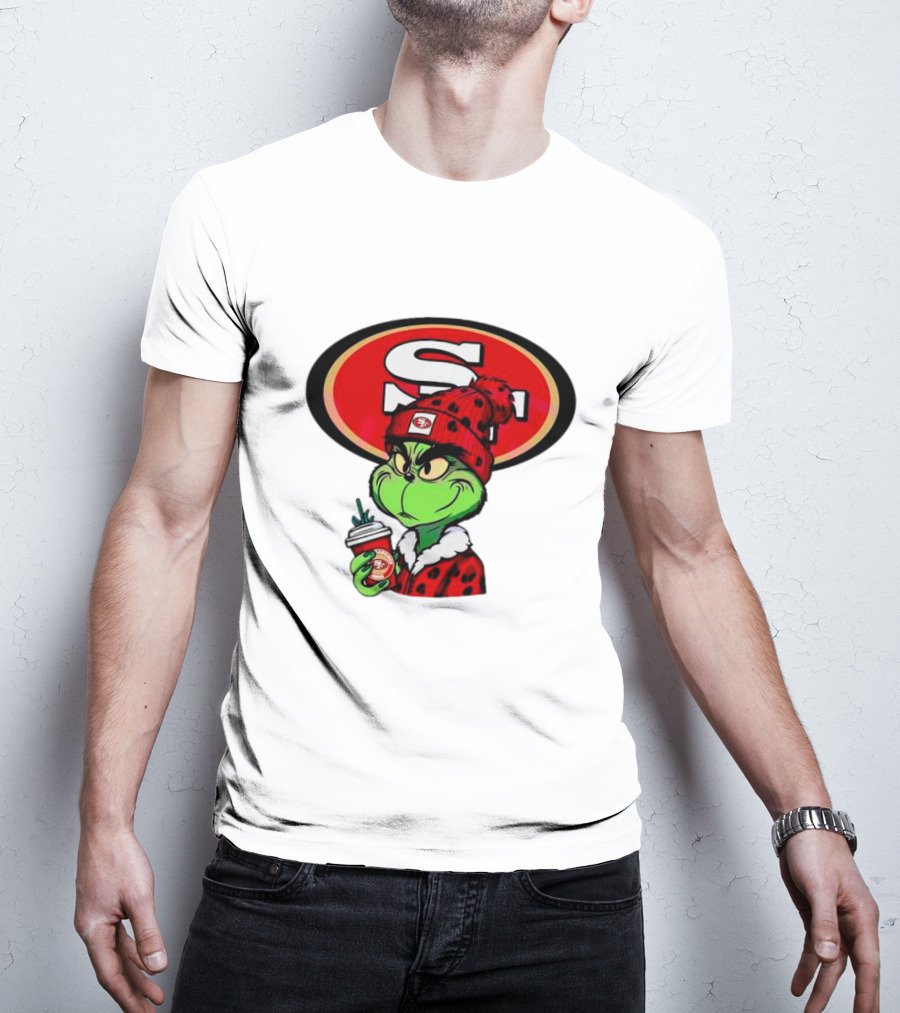 Grinch With San Francisco 49ers Logo And Coffee T-Shirt